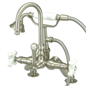 Three-Handle 2-Hole Deck Mount Clawfoot Tub Faucet with Hand Shower