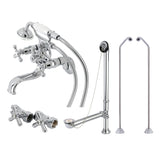 Vintage Three-Handle 2-Hole Tub Wall Mount Clawfoot Tub Faucet Package with Supply Line and Tub Drain