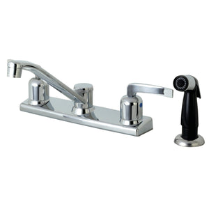 Centurion Two-Handle 4-Hole Deck Mount 8" Centerset Kitchen Faucet with Side Sprayer