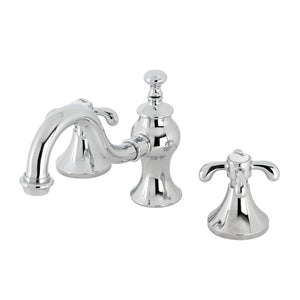 French Country Two-Handle 3-Hole Deck Mount Widespread Bathroom Faucet with Brass Pop-Up Drain