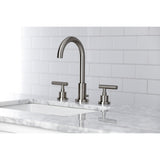 Manhattan Two-Handle 3-Hole Deck Mount Widespread Bathroom Faucet with Brass Pop-Up Drain