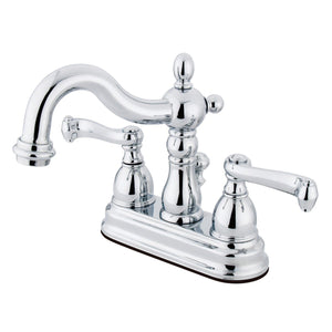 Heritage Two-Handle 3-Hole Deck Mount 4" Centerset Bathroom Faucet with Plastic Pop-Up