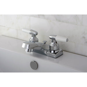 Two-Handle 3-Hole Deck Mount 4" Centerset Bathroom Faucet with Brass Pop-Up