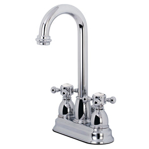 Two-Handle 3-Hole Deck Mount 4" Centerset Bathroom Faucet with Plastic Pop-Up