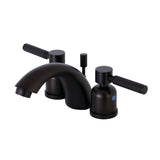 Kaiser Two-Handle 3-Hole Deck Mount Mini-Widespread Bathroom Faucet with Plastic Pop-Up