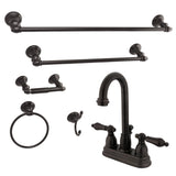 Two-Handle 3-Hole Deck Mount 4" Centerset Bathroom Faucet with 5-Piece Bathroom Accessories