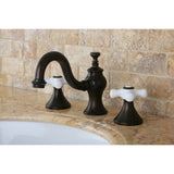 Two-Handle 3-Hole Deck Mount Widespread Bathroom Faucet with Brass Pop-Up Drain