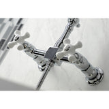 Heritage Two-Handle 2-Hole Wall Mount Bridge Kitchen Faucet with Brass Sprayer