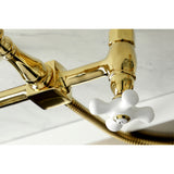 Heritage Two-Handle 2-Hole Wall Mount Bridge Kitchen Faucet with Brass Sprayer