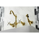 Heritage Two-Handle 2-Hole Wall Mount Bridge Kitchen Faucet with Brass Sprayer