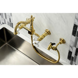 Heritage Two-Handle 2-Hole Wall Mount Bridge Kitchen Faucet with Brass Sprayer