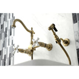 Heritage Two-Handle 2-Hole Wall Mount Bridge Kitchen Faucet with Brass Sprayer