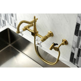 Heritage Two-Handle 2-Hole Wall Mount Bridge Kitchen Faucet with Brass Sprayer