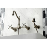 Heritage Two-Handle 2-Hole Wall Mount Bridge Kitchen Faucet with Brass Sprayer