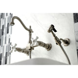 Heritage Two-Handle 2-Hole Wall Mount Bridge Kitchen Faucet with Brass Sprayer