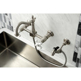 Heritage Two-Handle 2-Hole Wall Mount Bridge Kitchen Faucet with Brass Sprayer