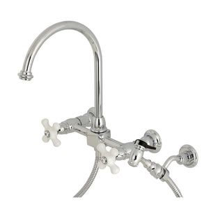 Restoration Double-Handle 3-Hole Wall-Mount Bridge Kitchen Faucet with Brass Sprayer