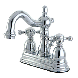 Heritage Double-Handle 3-Hole Deck Mount 4-Inch Centerset Bathroom Faucet with Brass Pop-Up