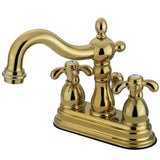 French Country Two-Handle 3-Hole Deck Mount 4" Centerset Bathroom Faucet with Brass Pop-Up