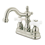 Heritage Double-Handle 3-Hole Deck Mount 4-Inch Centerset Bathroom Faucet with Brass Pop-Up