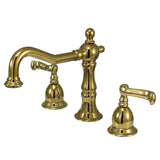 Heritage Two-Handle 3-Hole Deck Mount Widespread Bathroom Faucet with Brass Pop-Up Drain