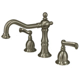 Heritage Two-Handle 3-Hole Deck Mount Widespread Bathroom Faucet with Brass Pop-Up Drain