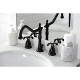 French Country Two-Handle 3-Hole Deck Mount Widespread Bathroom Faucet with Brass Pop-Up Drain