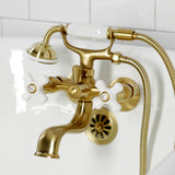 Kingston Three-Handle 2-Hole Tub Wall Mount Clawfoot Tub Faucet with Hand Shower