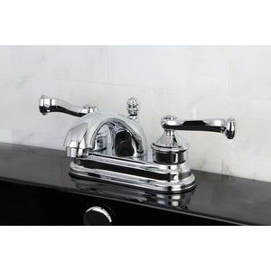 Royale Two-Handle 3-Hole Deck Mount 4" Centerset Bathroom Faucet with Brass Pop-Up