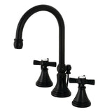 Millennium Two-Handle 3-Hole Deck Mount Widespread Bathroom Faucet with Brass Pop-Up Drain