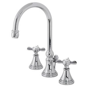 Essex Two-Handle 3-Hole Deck Mount Widespread Bathroom Faucet with Brass Pop-Up Drain