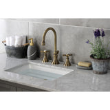 Essex Two-Handle 3-Hole Deck Mount Widespread Bathroom Faucet with Brass Pop-Up Drain