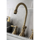 Tudor Two-Handle 3-Hole Deck Mount Widespread Bathroom Faucet with Brass Pop-Up Drain