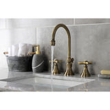 Millennium Two-Handle 3-Hole Deck Mount Widespread Bathroom Faucet with Brass Pop-Up Drain