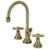 Millennium Two-Handle 3-Hole Deck Mount Widespread Bathroom Faucet with Brass Pop-Up Drain