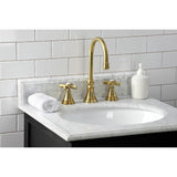 Millennium Two-Handle 3-Hole Deck Mount Widespread Bathroom Faucet with Brass Pop-Up Drain