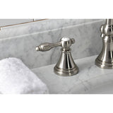 Tudor Two-Handle 3-Hole Deck Mount Widespread Bathroom Faucet with Brass Pop-Up Drain