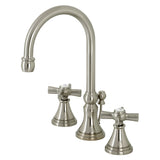 Millennium Two-Handle 3-Hole Deck Mount Widespread Bathroom Faucet with Brass Pop-Up Drain