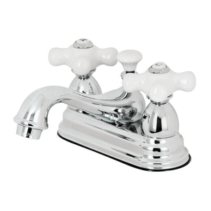 Restoration Two-Handle 3-Hole Deck Mount 4" Centerset Bathroom Faucet with Brass Pop-Up