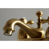 Restoration Two-Handle 3-Hole Deck Mount 4" Centerset Bathroom Faucet with Brass Pop-Up