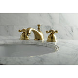 Restoration Two-Handle 3-Hole Deck Mount Widespread Bathroom Faucet with Brass Pop-Up Drain