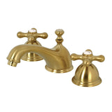 Restoration Two-Handle 3-Hole Deck Mount Widespread Bathroom Faucet with Brass Pop-Up Drain