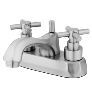 Double-Handle 3-Hole Deck Mount 4-Inch Centerset Bathroom Faucet with Brass Pop-Up