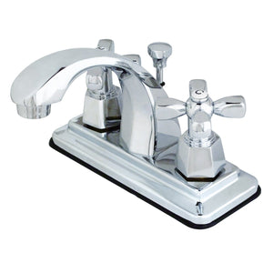 Double-Handle 3-Hole Deck Mount 4-Inch Centerset Bathroom Faucet with Brass Pop-Up