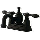 Tudor Two-Handle 3-Hole Deck Mount 4" Centerset Bathroom Faucet with Brass Pop-Up