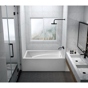 Aqua Eden 60-Inch Acrylic Rectangular 3-Wall Alcove Tub with Armrest and Anti-Skid Surface, Right Hand Drain